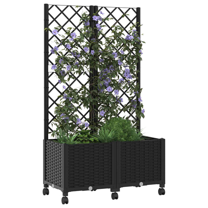 Vază de gradină cu spalier și roți Negru 80 x 40 x 146 cm PP WALTI