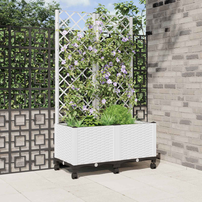 Vază de gradină cu spalier și roți Alb 80 x 40 x 146 cm PP WALTI