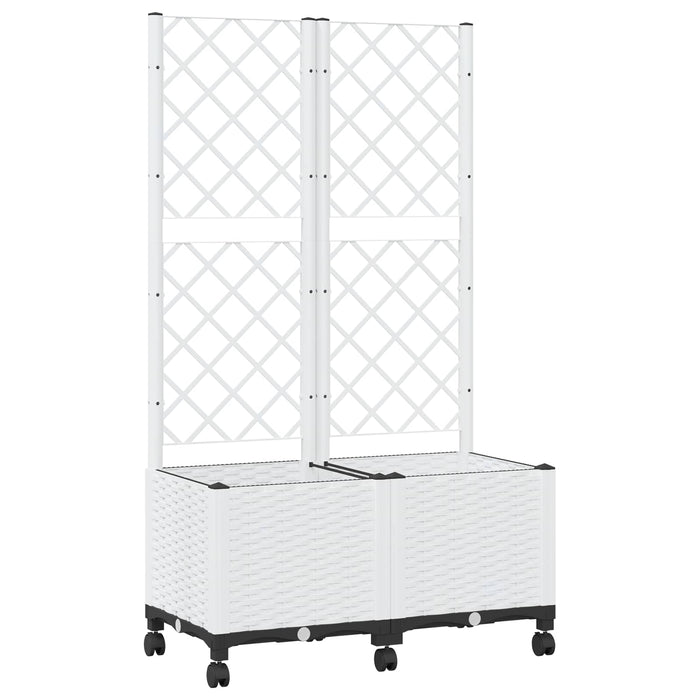 Vază de gradină cu spalier și roți Alb 80 x 40 x 146 cm PP WALTI