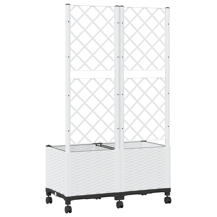 Vază de gradină cu spalier și roți Alb 80 x 40 x 146 cm PP WALTI