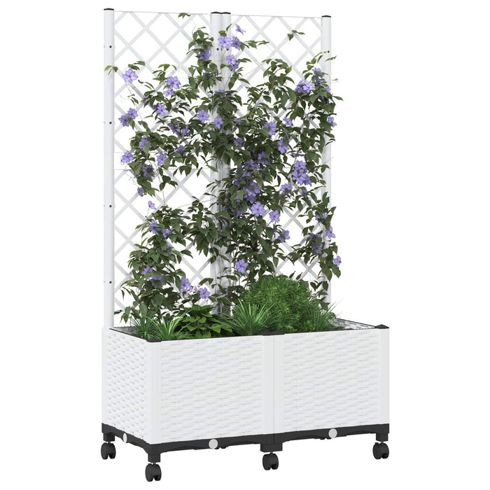 Vază de gradină cu spalier și roți Alb 80 x 40 x 146 cm PP WALTI