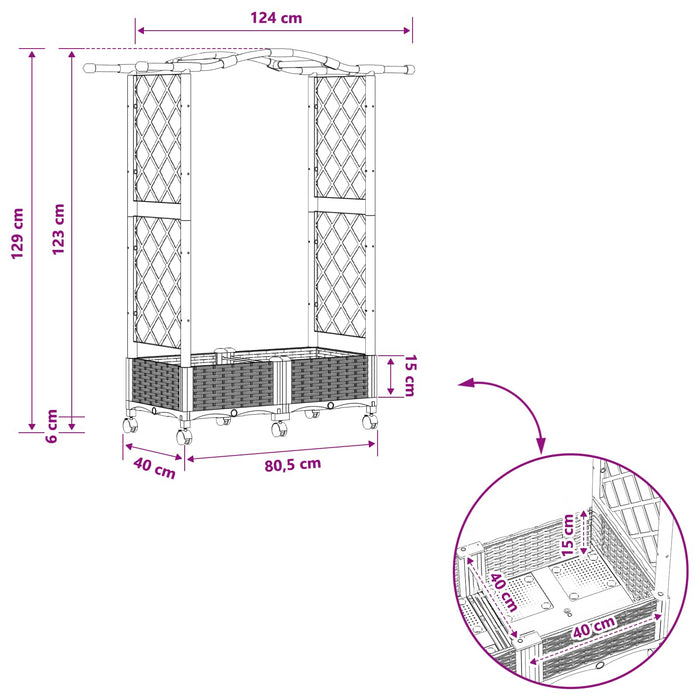 Pat Ridicat cu Trellis și Acoperiș Maro 124 x 40 x 129 cm PP - WALTI WALTI