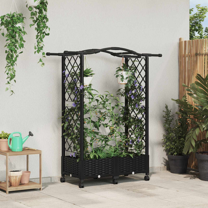 Pat Ridicat cu Trellis și Acoperiș Negru 124 x 40 x 129 cm PP - WALTI WALTI