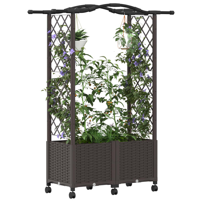 Pat Ridicat cu Trellis și Acoperiș Maro 125 x 40 x 144 cm PP WALTI