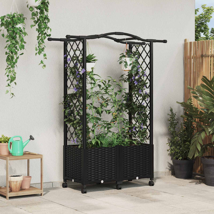 Pat Ridicat cu Trellis și Acoperiș Negru 125 x 40 x 144 cm PP - WALTI WALTI