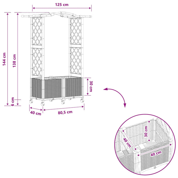 Pat Ridicat cu Trellis și Acoperiș Negru 125 x 40 x 144 cm PP - WALTI WALTI