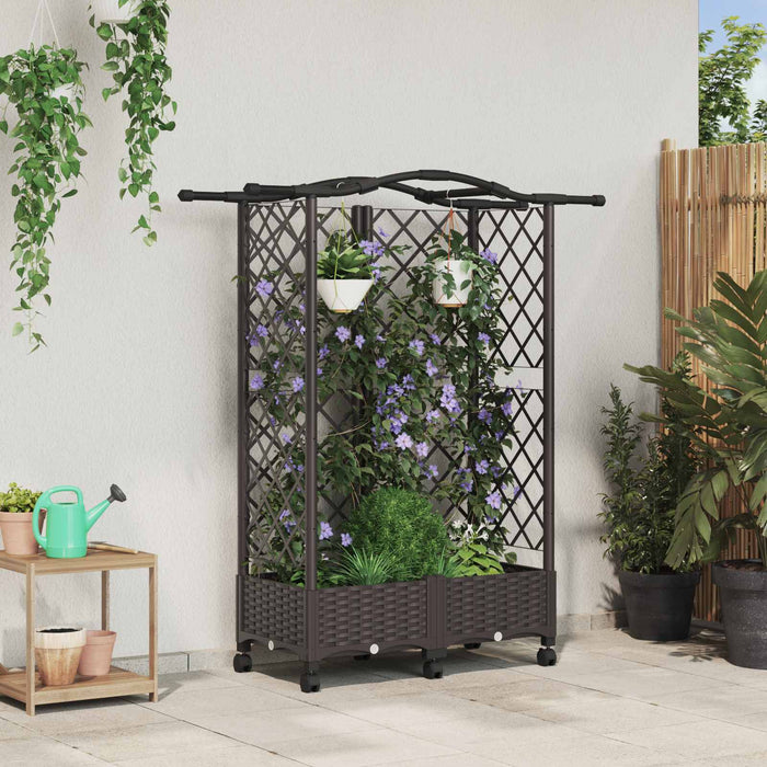 Pat Ridicat cu Trellis și Acoperiș Maro 124 x 40 x 129 cm PP WALTI