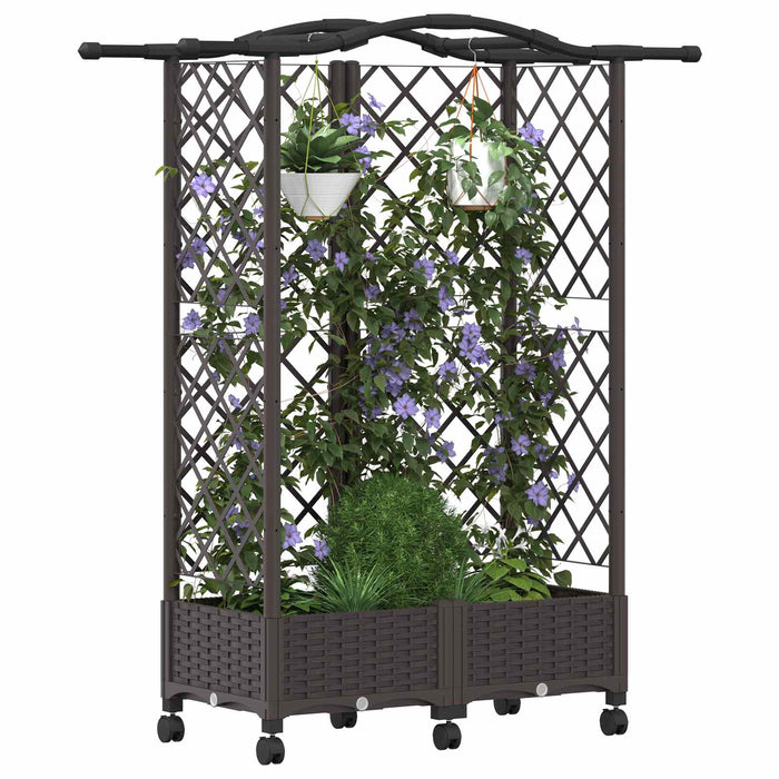 Pat Ridicat cu Trellis și Acoperiș Maro 124 x 40 x 129 cm PP WALTI