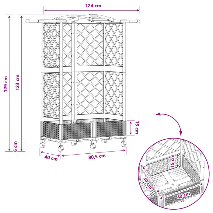 Pat Ridicat cu Trellis și Acoperiș Gri 124 x 40 x 129 cm PP WALTI