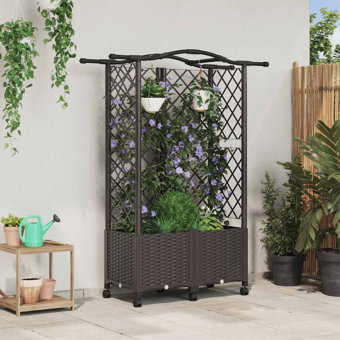 Pat Ridicat cu Trellis și Acoperiș Maro 122 x 40 x 144 cm PP WALTI