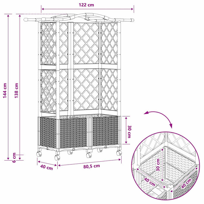 Pat Ridicat cu Trellis și Acoperiș Maro 122 x 40 x 144 cm PP WALTI
