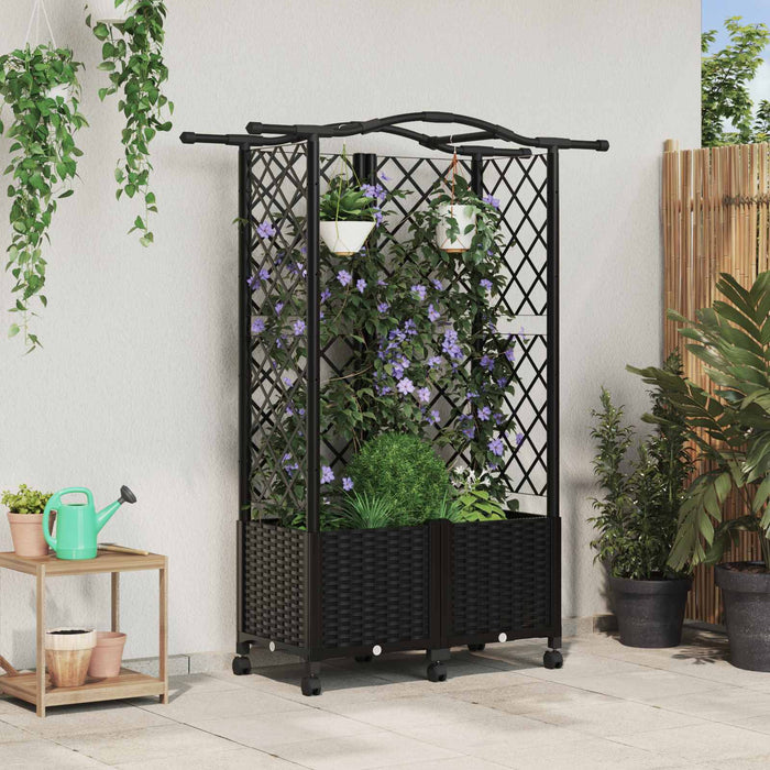 Pat Ridicat cu Trellis și Acoperiș Negru 122 x 40 x 144 cm PP WALTI