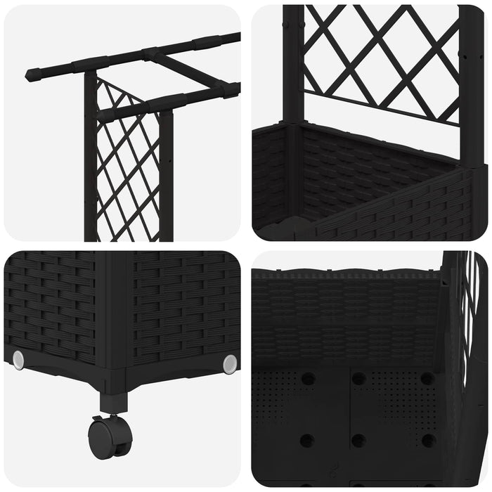 Pat Ridicat cu Trellis și Acoperiș Negru 124,5 x 40 x 142 cm PP WALTI