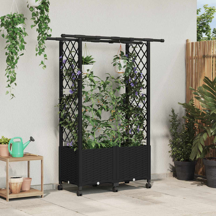 Pat Ridicat cu Trellis și Acoperiș Negru 124,5 x 40 x 142 cm PP WALTI