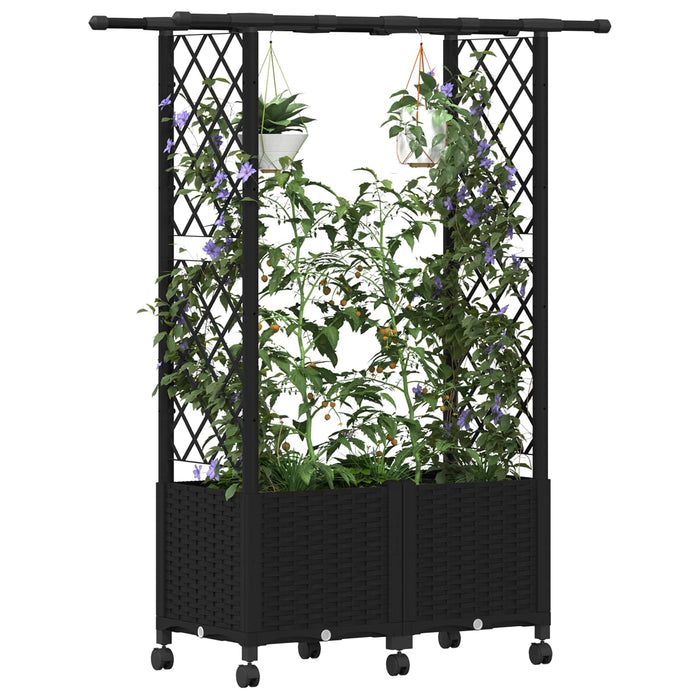 Pat Ridicat cu Trellis și Acoperiș Negru 124,5 x 40 x 142 cm PP WALTI