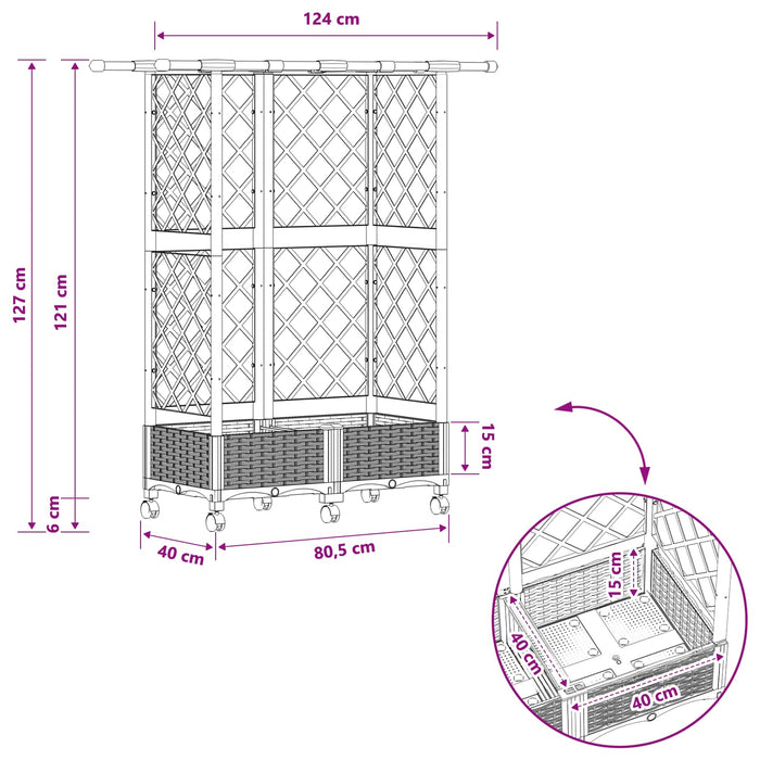 Pat Ridicat cu Trellis și Acoperiș Maro 124 x 40 x 127 cm PP WALTI