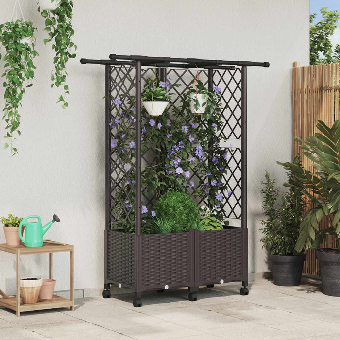 Pat Ridicat cu Trellis și Acoperiș Maro 124 x 40 x 142 cm PP WALTI