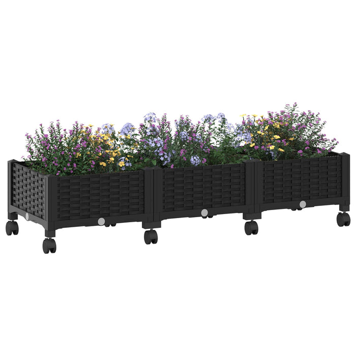 Ghiveci de grădină cu roți Negru 120 x 40 x 29 cm PP WALTI