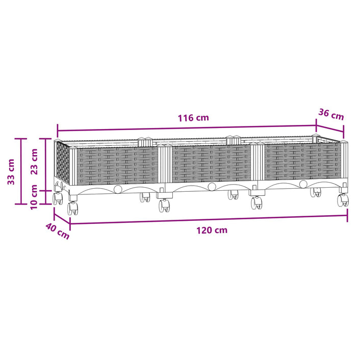Ghiveci de grădină cu roți Gri Albastru 120 x 40 x 33 cm PP WALTI