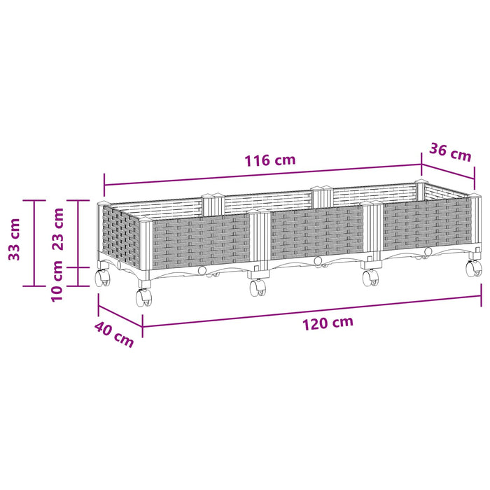 Ghiveci de grădină cu roți Gri deschis 120 x 40 x 33 cm PP WALTI