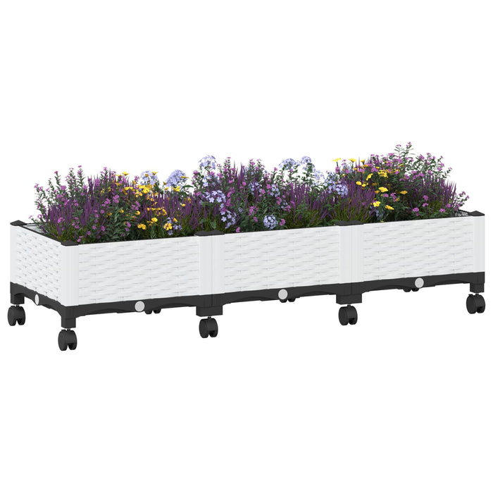 Ghiveci de grădină cu roți Alb 120 x 40 x 33 cm PP WALTI