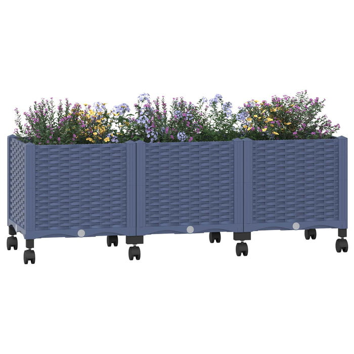 Ghiveci de grădină cu roți Gri Albastru 120 x 40 x 48 cm PP WALTI