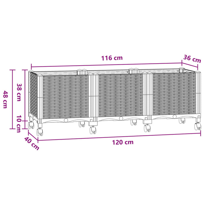 Ghiveci de grădină cu roți Gri Albastru 120 x 40 x 48 cm PP WALTI