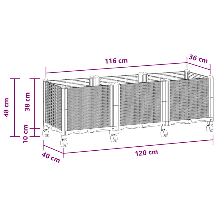 Ghiveci de grădină cu roți Gri deschis 120 x 40 x 48 cm PP WALTI
