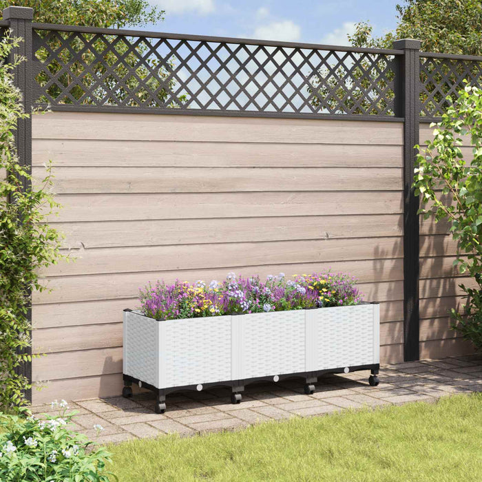 Ghiveci de grădină cu roți Alb 120 x 40 x 48 cm PP WALTI