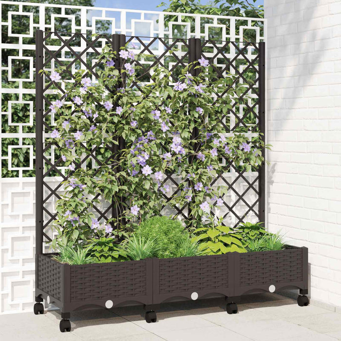 Vază de gradină cu spalier și roți Maro 120 x 40 x 131,5 cm PP WALTI