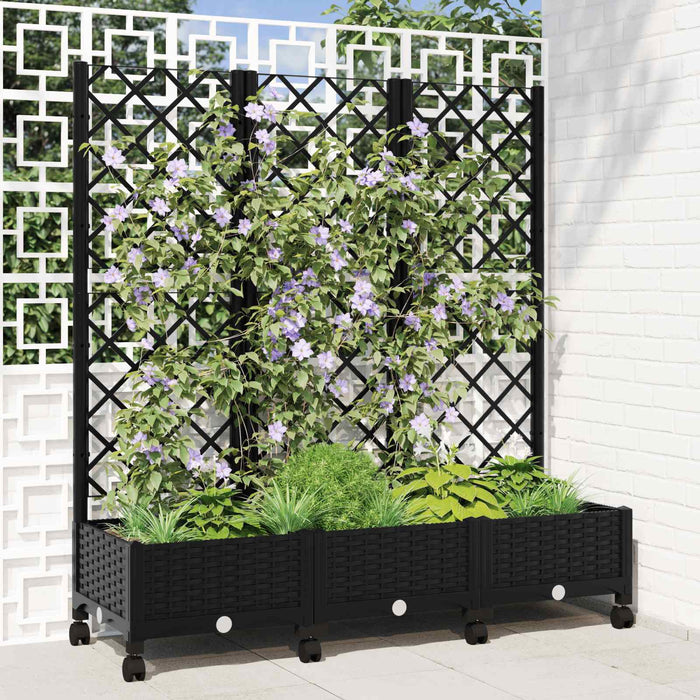 Vază de gradină cu spalier și roți Negru 120 x 40 x 131,5 cm PP WALTI