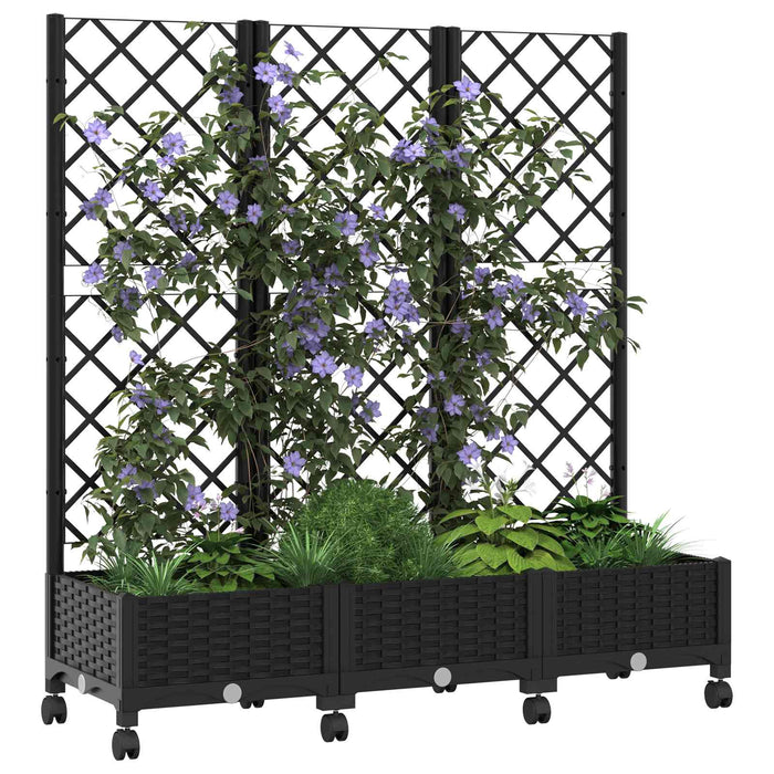 Vază de gradină cu spalier și roți Negru 120 x 40 x 131,5 cm PP WALTI