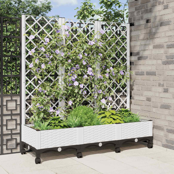 Vază de gradină cu spalier și roți Alb 120 x 40 x 131,5 cm PP WALTI