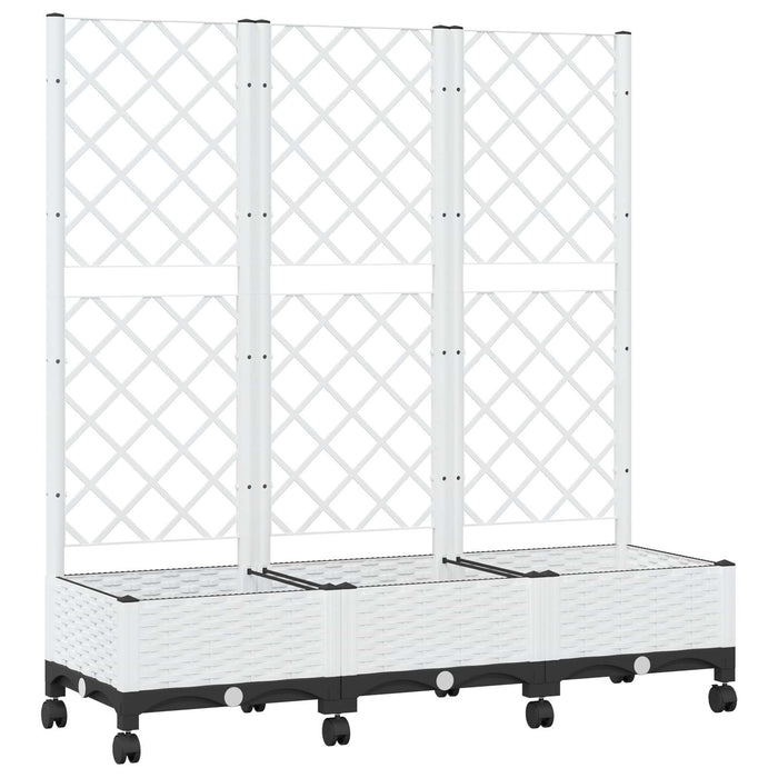 Vază de gradină cu spalier și roți Alb 120 x 40 x 131,5 cm PP WALTI