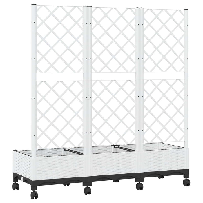 Vază de gradină cu spalier și roți Alb 120 x 40 x 131,5 cm PP WALTI