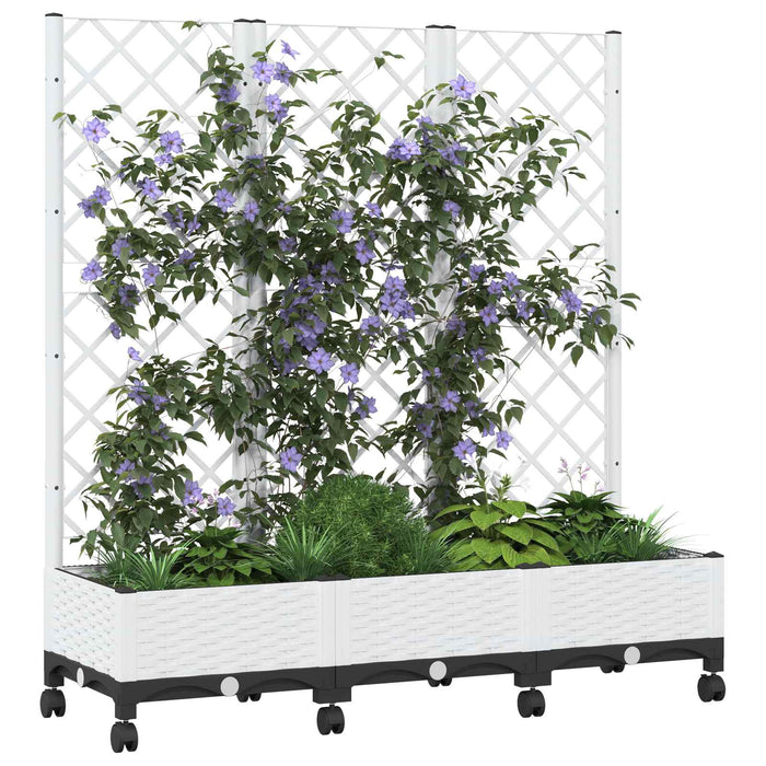 Vază de gradină cu spalier și roți Alb 120 x 40 x 131,5 cm PP WALTI