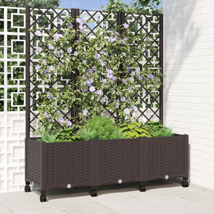 Vază de gradină cu spalier și roți Maro 120 x 40 x 146 cm PP WALTI