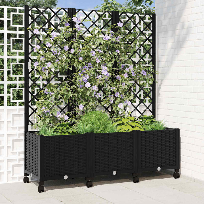 Vază de gradină cu spalier și roți Negru 120 x 40 x 146 cm PP WALTI
