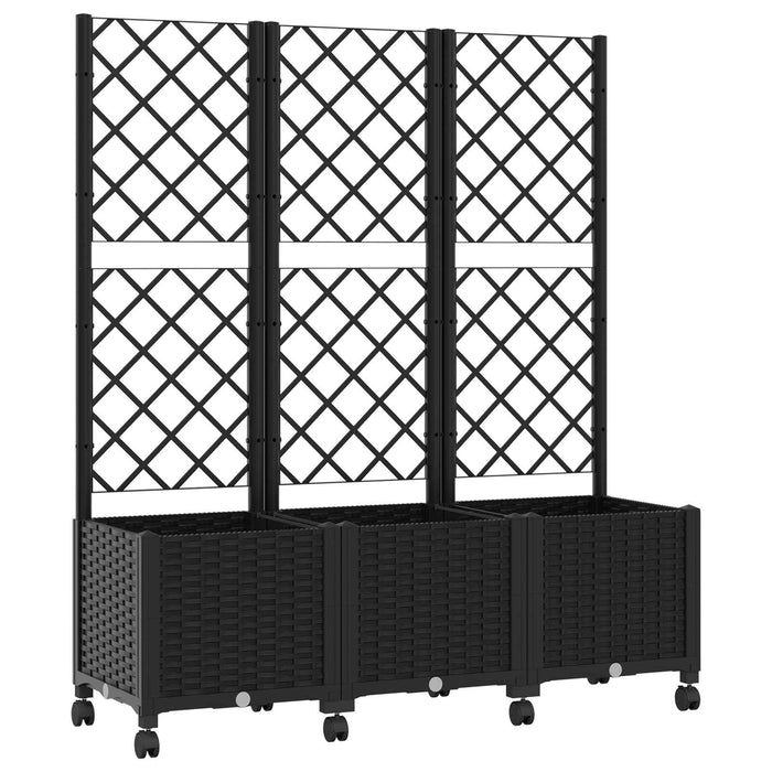 Vază de gradină cu spalier și roți Negru 120 x 40 x 146 cm PP WALTI