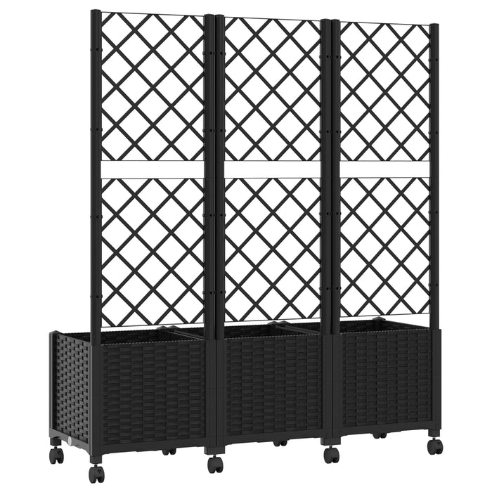 Vază de gradină cu spalier și roți Negru 120 x 40 x 146 cm PP WALTI