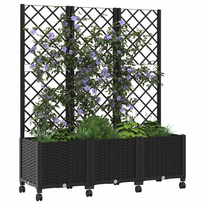 Vază de gradină cu spalier și roți Negru 120 x 40 x 146 cm PP WALTI