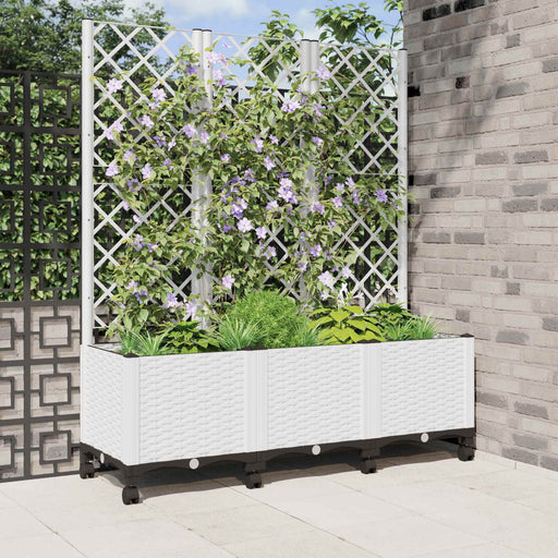 Vază de gradină cu spalier și roți Alb 120 x 40 x 146 cm PP - WALTI WALTI