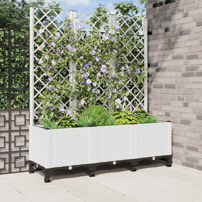 Vază de gradină cu spalier și roți Alb 120 x 40 x 146 cm PP WALTI