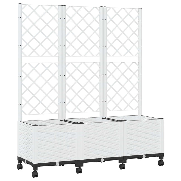 Vază de gradină cu spalier și roți Alb 120 x 40 x 146 cm PP WALTI