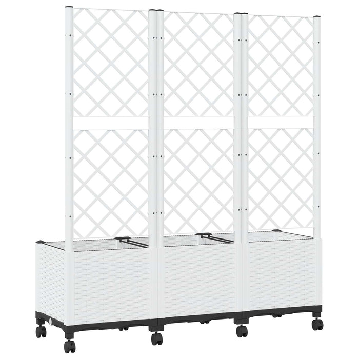 Vază de gradină cu spalier și roți Alb 120 x 40 x 146 cm PP WALTI
