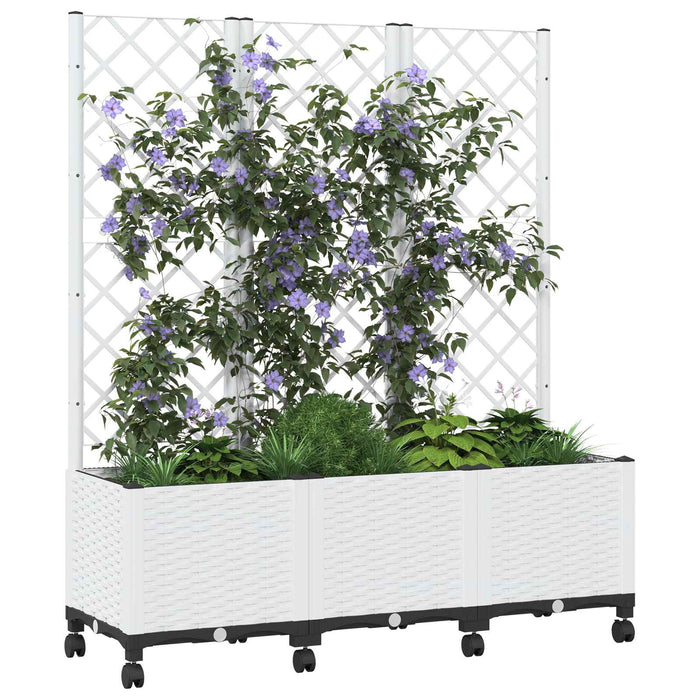 Vază de gradină cu spalier și roți Alb 120 x 40 x 146 cm PP WALTI