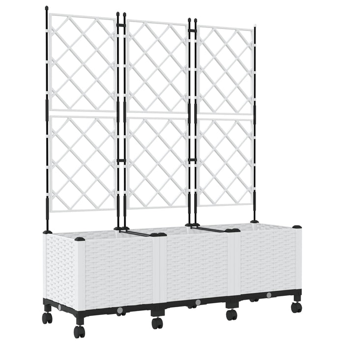Vază de gradină cu spalier și roți 3 buc. Alb 120 x 40 x 149 cm WALTI