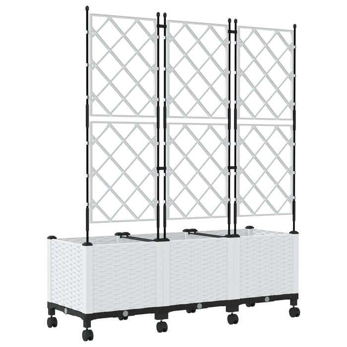 Vază de gradină cu spalier și roți 3 buc. Alb 120 x 40 x 149 cm WALTI