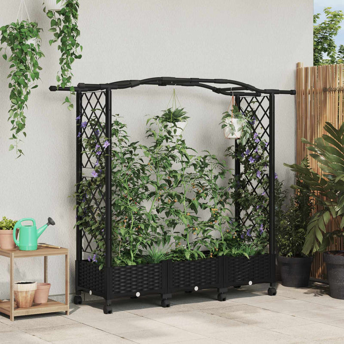 Pat Ridicat cu Trellis și Acoperiș Negru 169 x 40 x 129 cm PP WALTI