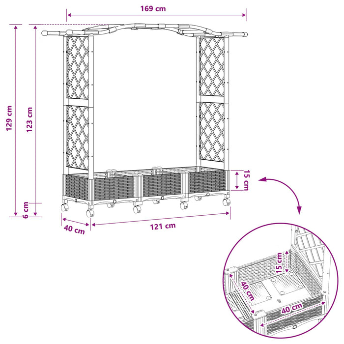 Pat Ridicat cu Trellis și Acoperiș Gri 169 x 40 x 129 cm PP WALTI